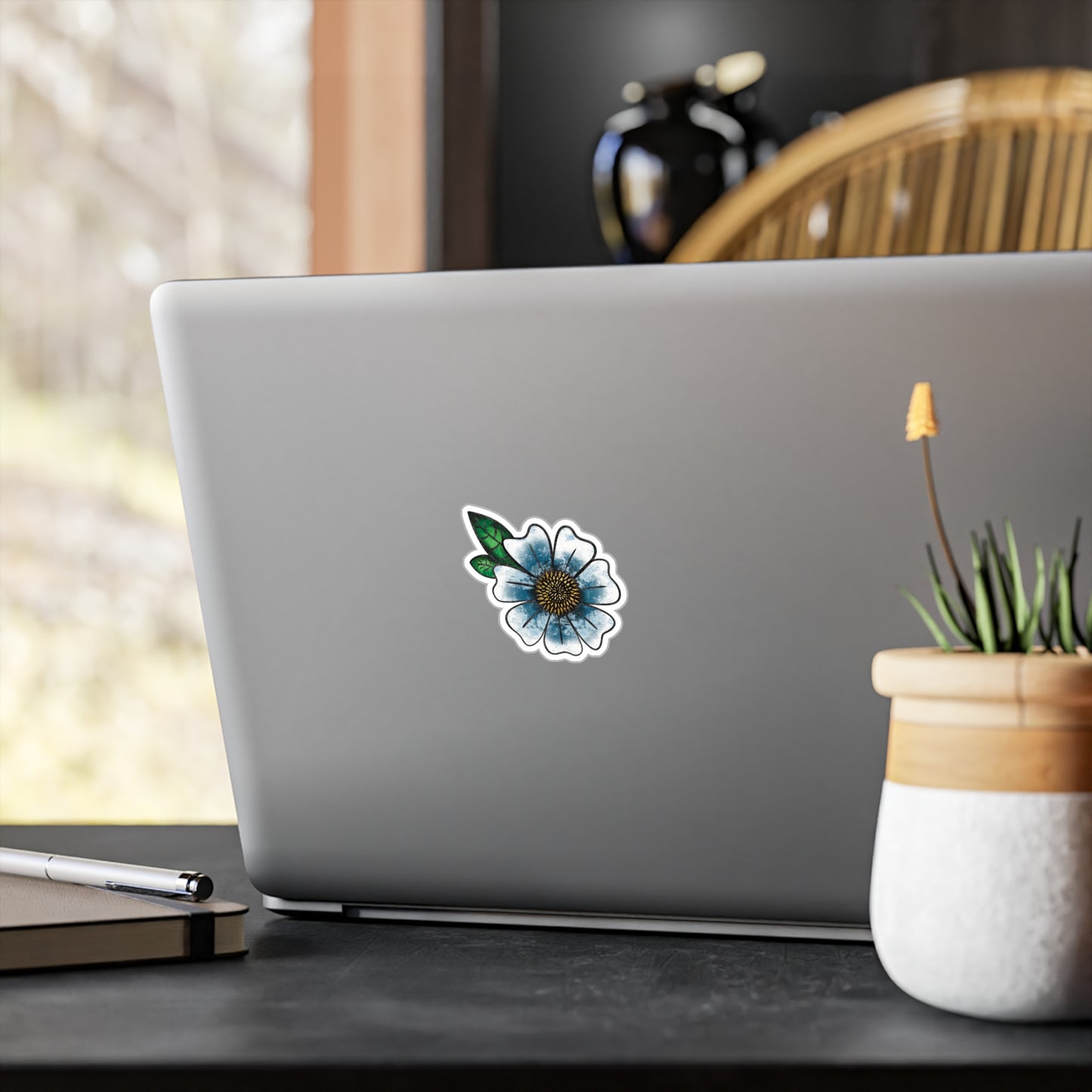 Blue and White Flower Vinyl Decal
