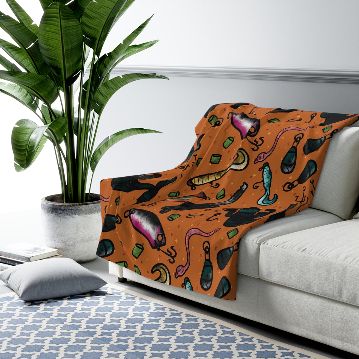 Fishing Sherpa Fleece Blanket