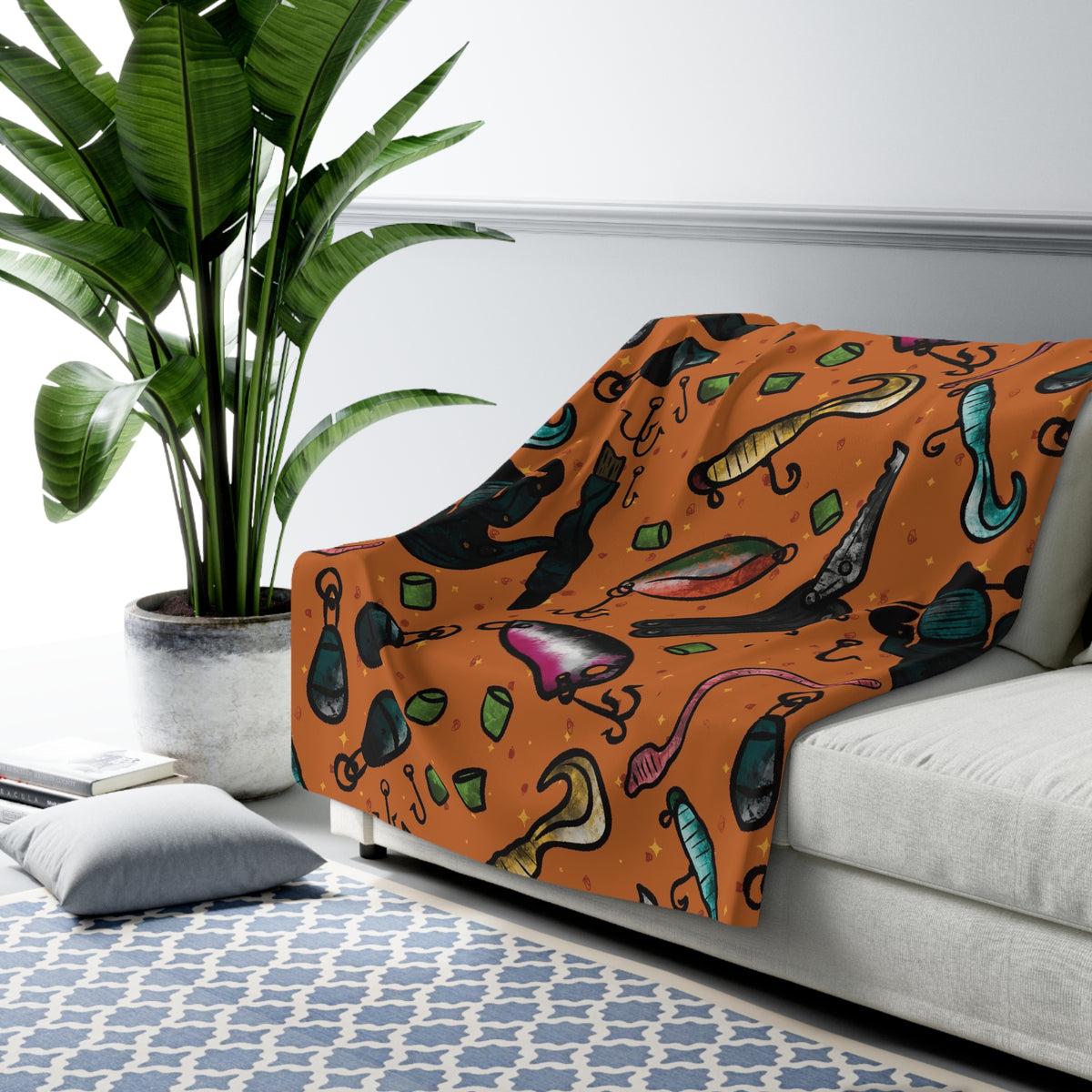 Fishing Sherpa Fleece Blanket