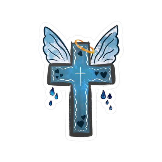 Angel Wings Cross Vinyl Decals, Christian Stickers, Cross Stickers for Car Decor, Wall Art, Gift for Faith Lovers