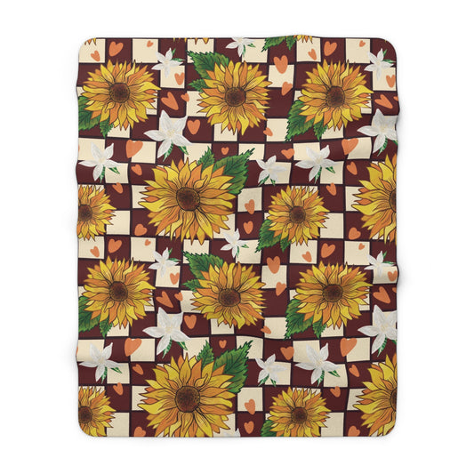 Sherpa Fleece Blanket Sunflower Checker Print
