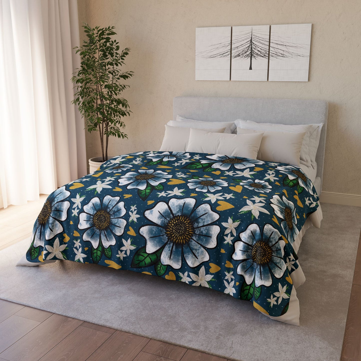Floral Blue and White Fleece Blanket - Cozy Home Decor, Perfect for Gifts, Picnics, and Celebrations, Soft Sherpa Throw, Ideal for Weddings, [...]