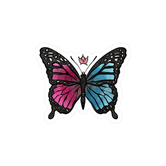 Vinyl Sticker - Crown Butterfly Pink and Teal Design