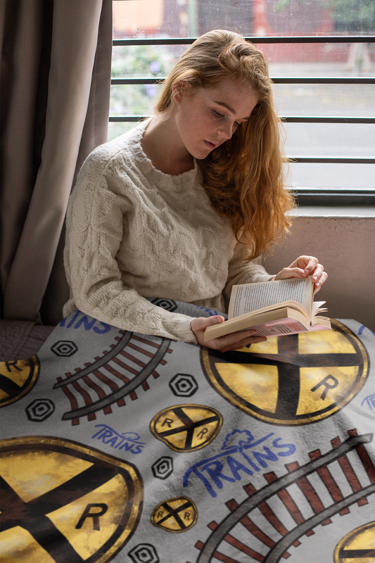 Railroad Pixel Fleece Blanket - Soft & Cozy Throw for Train Lovers