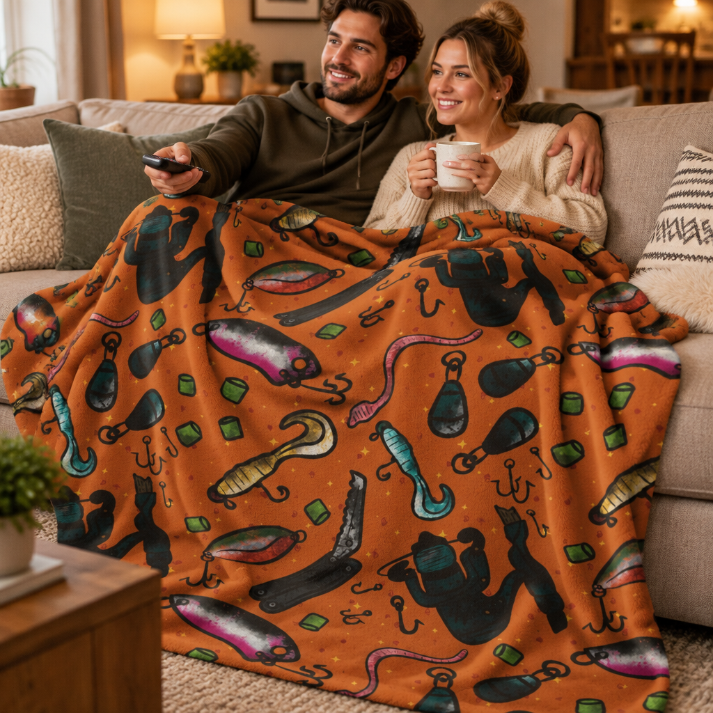 Fishing Sherpa Fleece Blanket