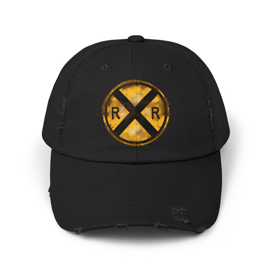 Distressed Cap, Railroad Sign Cap, Train Cap, Train, Vintage Hat, Retro Headwear, Unisex Baseball Cap, Train Lover Gift