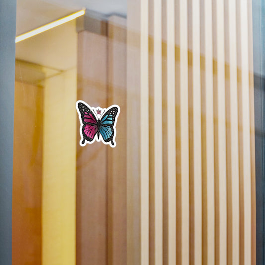 Vinyl Sticker - Crown Butterfly Pink and Teal Design