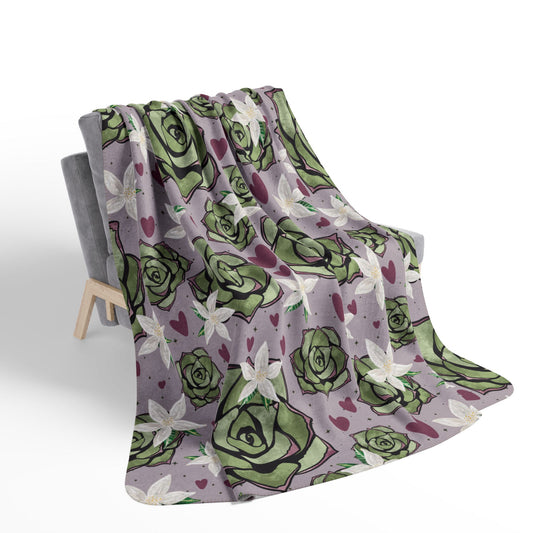 Sherpa Blanket - Succulent Purple Flower Design
