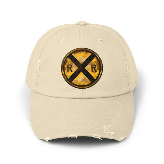 Distressed Cap, Railroad Sign Cap, Train Cap, Train, Vintage Hat, Retro Headwear, Unisex Baseball Cap, Train Lover Gift