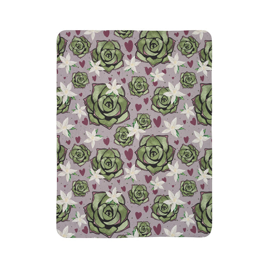 Sherpa Blanket - Succulent Purple Flower Design