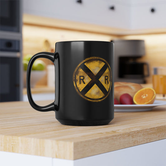 Mug - Black Train Railroad Sign Mug, Train Mug