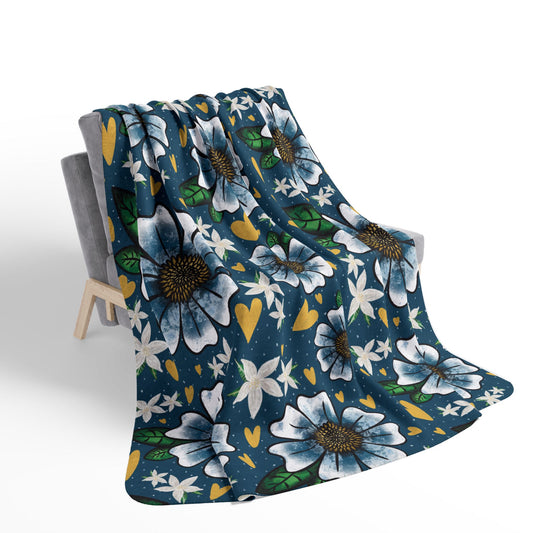 Floral Blue and White Fleece Blanket - Cozy Home Decor, Perfect for Gifts, Picnics, and Celebrations, Soft Sherpa Throw, Ideal for Weddings, [...]